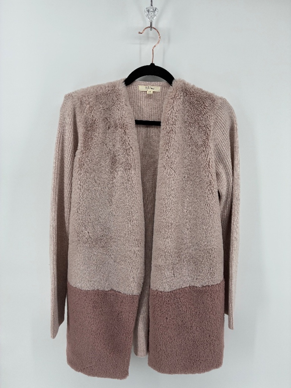 Payton Primrose Pink Colourblock Faux Fur Open Front Cardigan